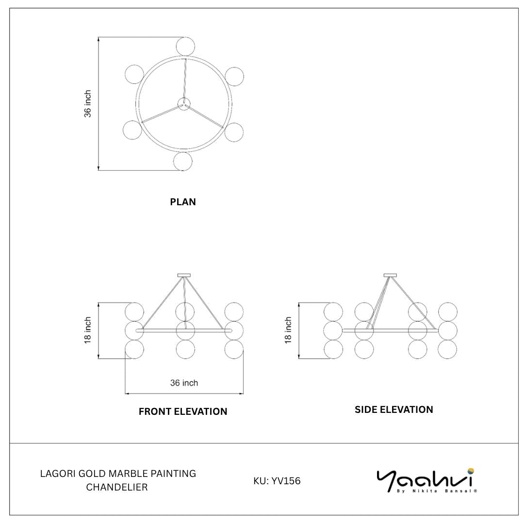 Buy Yaahvi by Nikita Bansal Lagori Gold Marble Painting Chandelier - Contemporary & Handcrafted Chandelier Online India