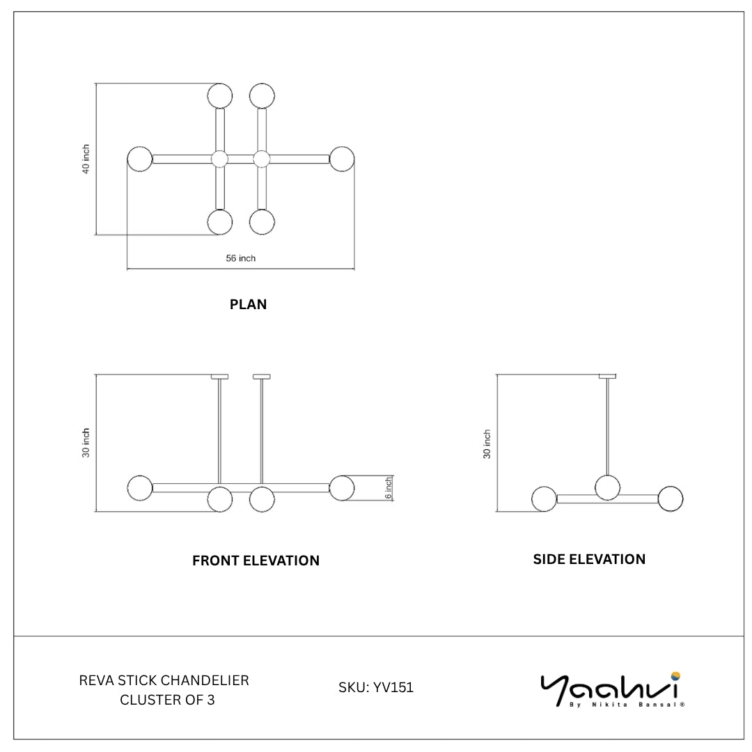 Buy Yaahvi by Nikita Bansal Reva Stick Chandelier Cluster of 3 - Contemporary & Handcrafted Chandelier Online India