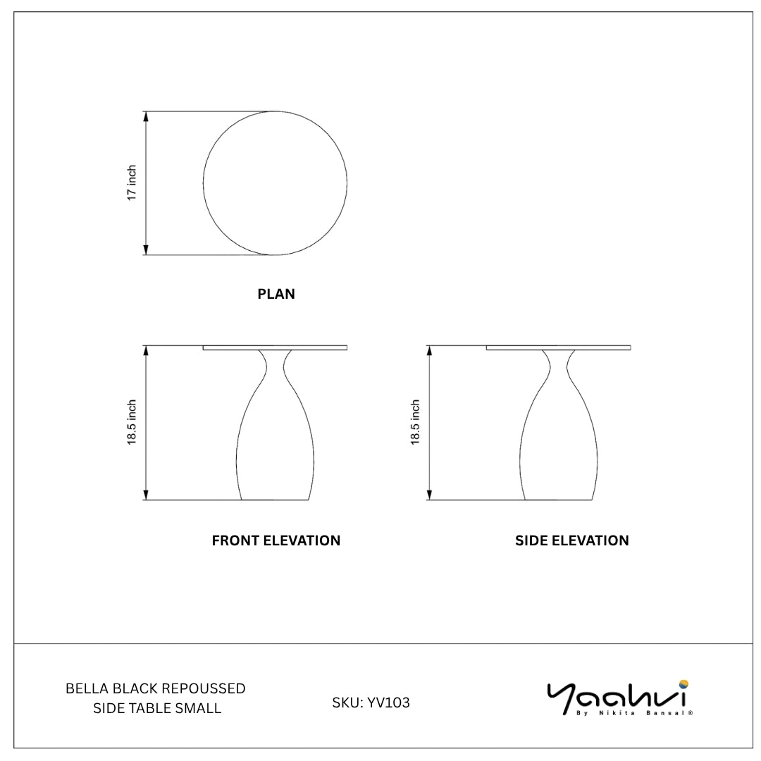 Buy Yaahvi by Nikita Bansal Bella Black Repoussed Side Table Small - Contemporary & Handcrafted Accent Furniture Online India
