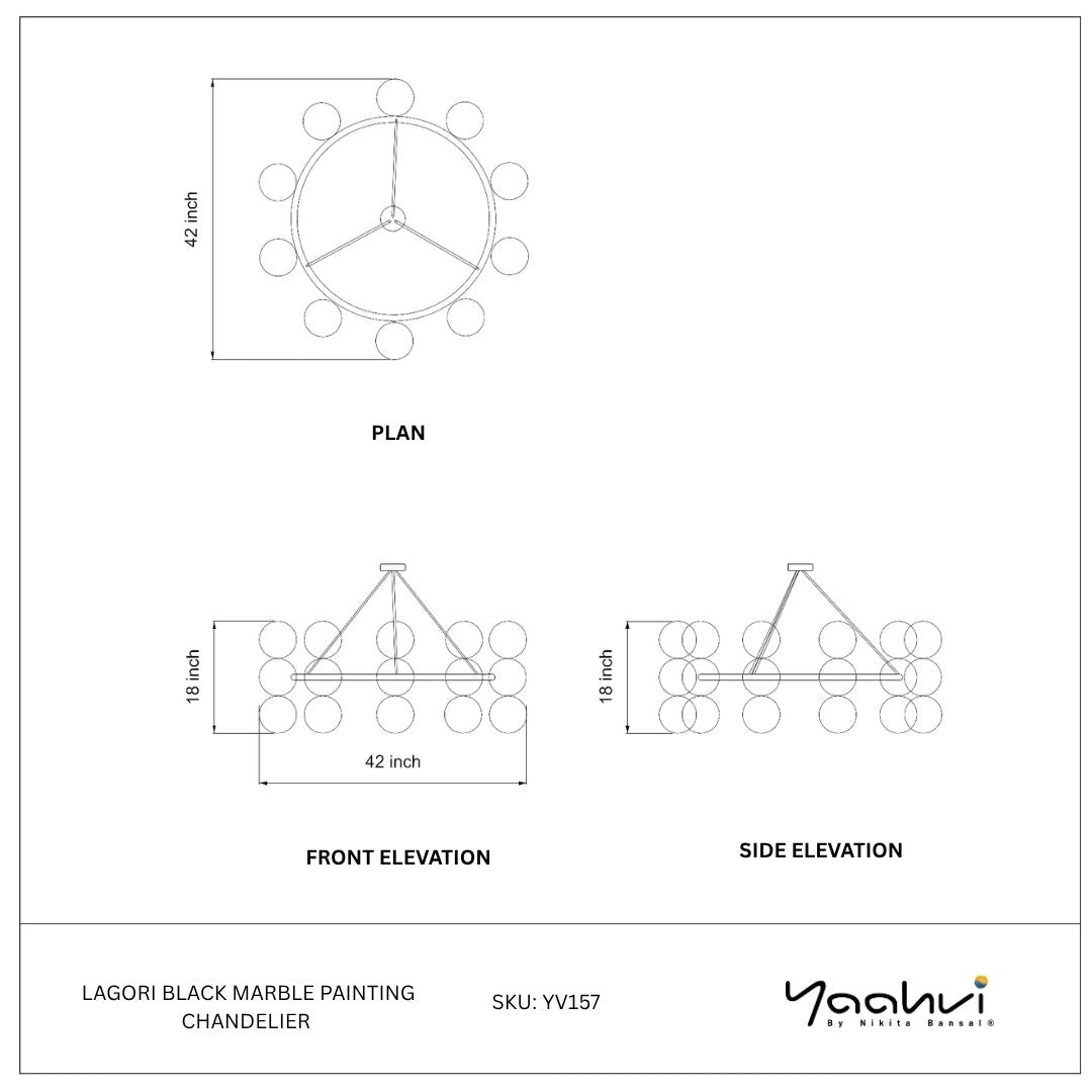 Buy Yaahvi by Nikita Bansal Lagori Black Marble Painting Chandelier - Contemporary & Handcrafted Chandelier Online India