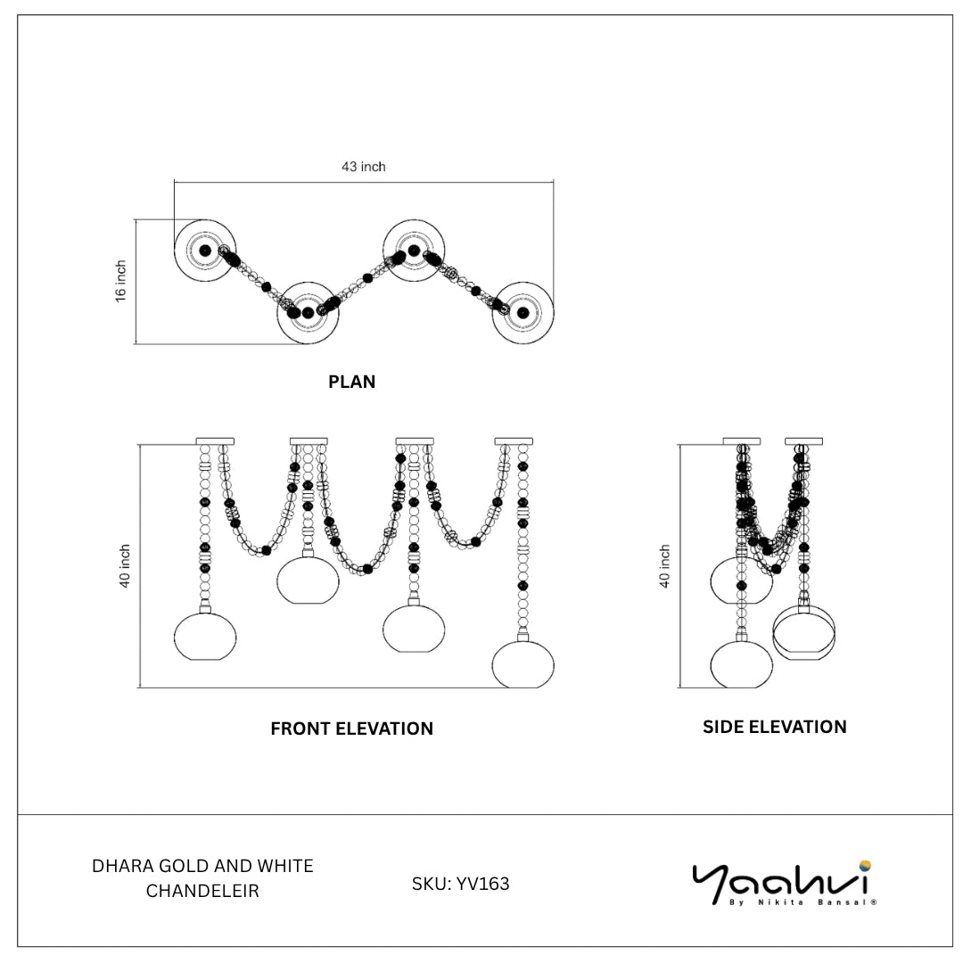 Buy Yaahvi by Nikita Bansal Dhara White and Gold Chandelier - Contemporary & Handcrafted Chandelier Online India