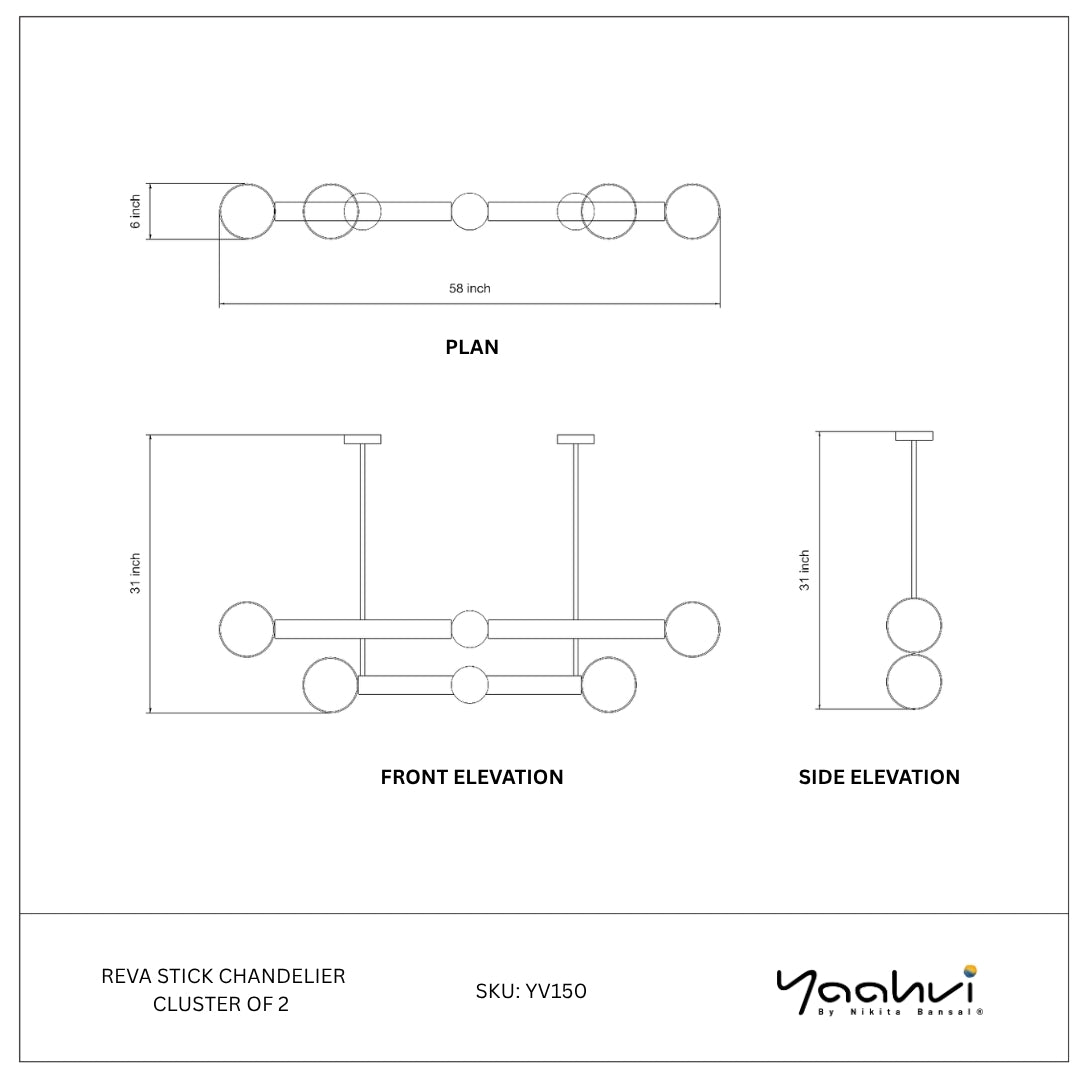 Buy Yaahvi by Nikita Bansal Reva Stick Chandelier Cluster of 2 - Contemporary & Handcrafted Chandelier Online India
