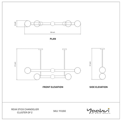 Buy Yaahvi by Nikita Bansal Reva Stick Chandelier Cluster of 2 - Contemporary & Handcrafted Chandelier Online India