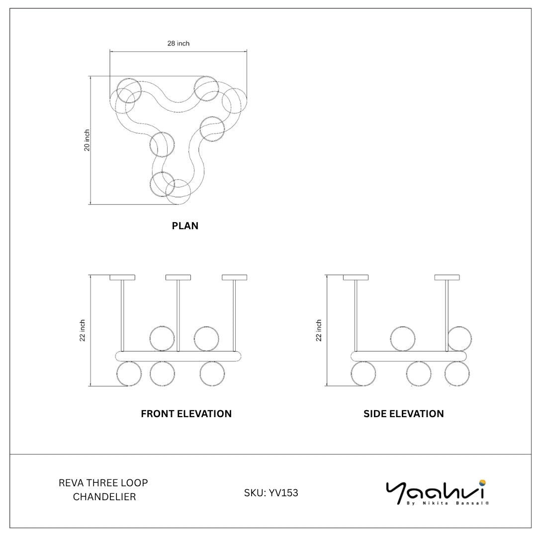 Buy Yaahvi by Nikita Bansal Reva Three Loop Chandelier - Contemporary & Handcrafted Chandelier Online India
