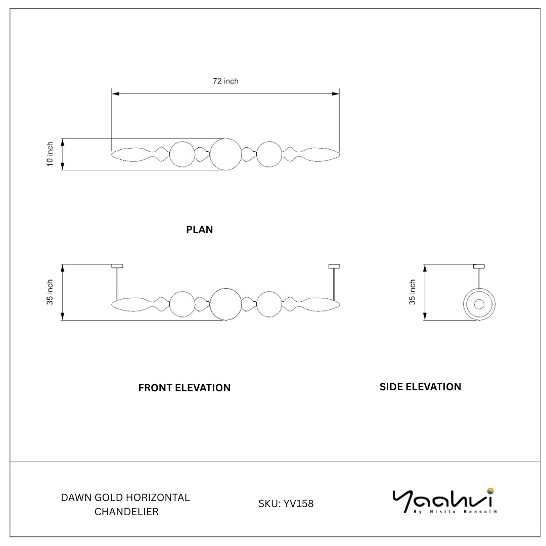 Buy Yaahvi by Nikita Bansal Dawn Gold Horizontal Chandelier - Contemporary & Handcrafted Chandelier Online India