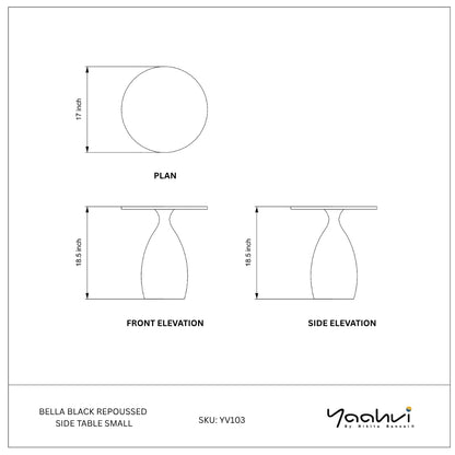 Buy Yaahvi by Nikita Bansal Bella Black Repoussed Side Table Small - Contemporary & Handcrafted Accent Furniture Online India