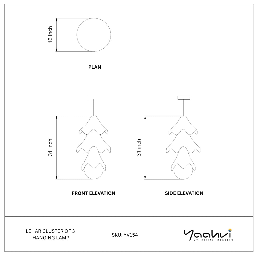Buy Yaahvi by Nikita Bansal Lehar Cluster of 3 Hanging Lamp - Contemporary & Handcrafted Hanging Lamps Online India