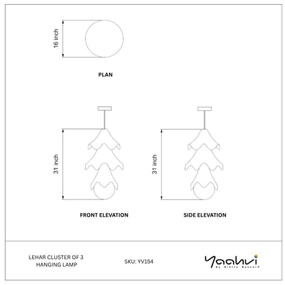 Buy Yaahvi by Nikita Bansal Lehar Cluster of 3 Hanging Lamp - Contemporary & Handcrafted Hanging Lamps Online India