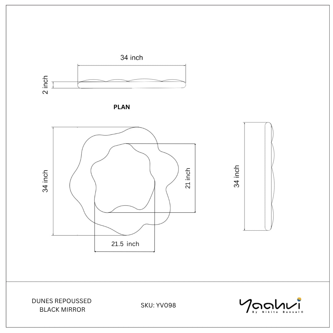 Buy Yaahvi by Nikita Bansal Dunes Repoussed Black Mirror - Contemporary & Handcrafted Wall Decor Online India