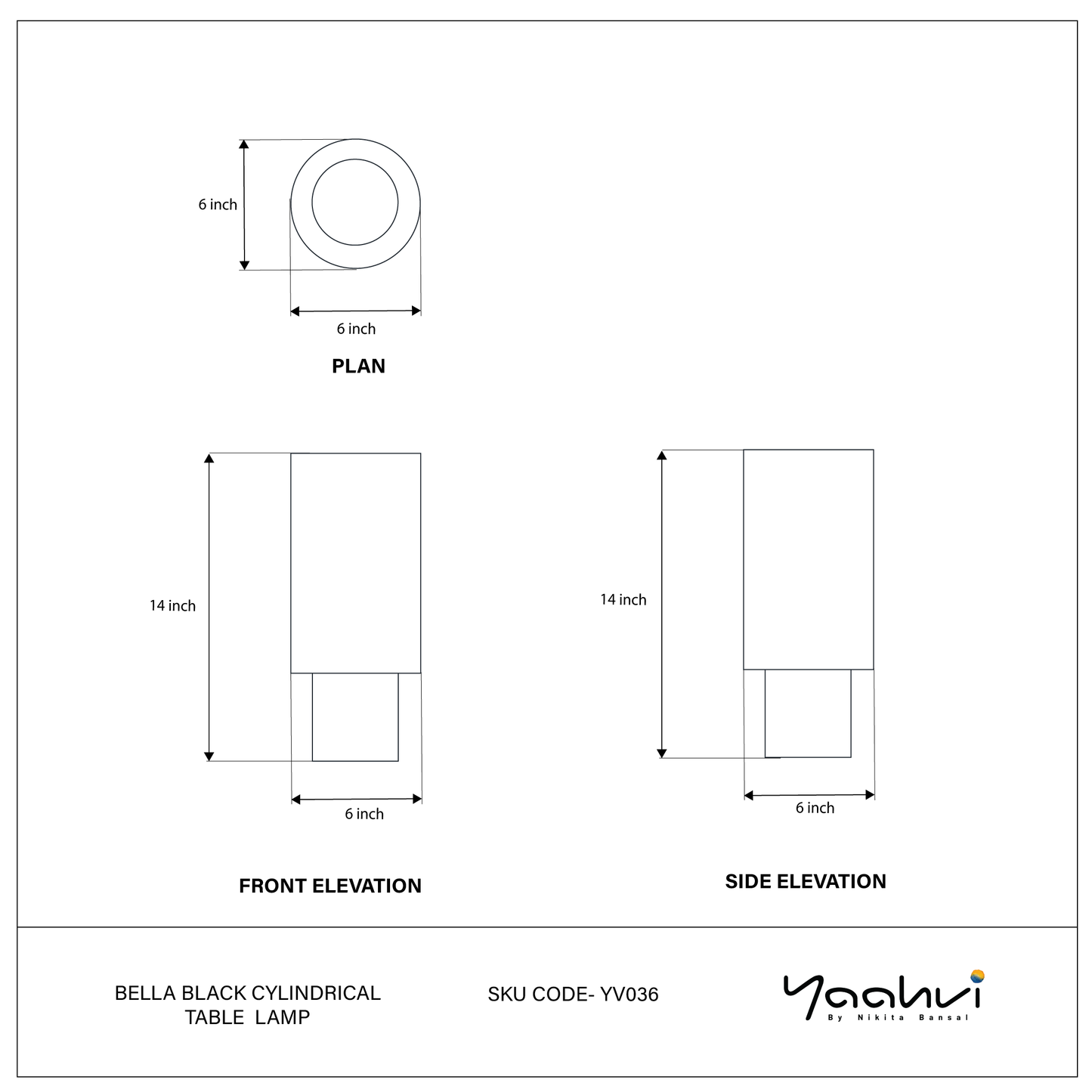Bella Black Cylindrical Table lamp