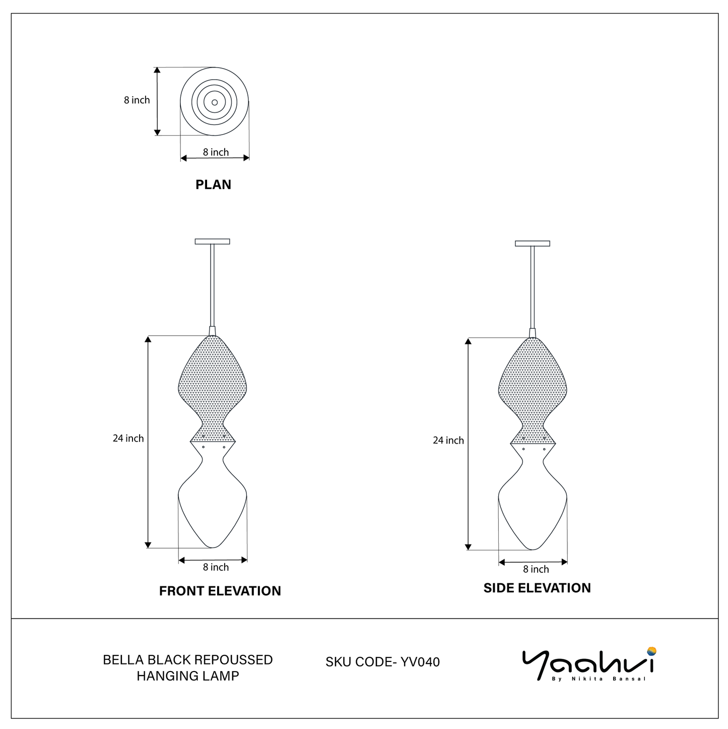 Bella Black Repoussed Hanging Lamp