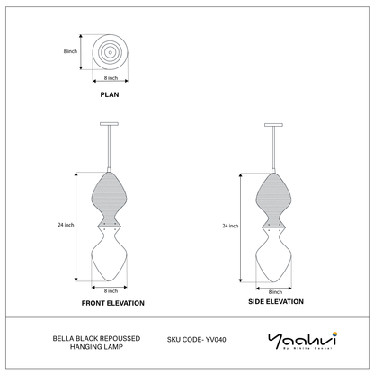 Bella Black Repoussed Hanging Lamp
