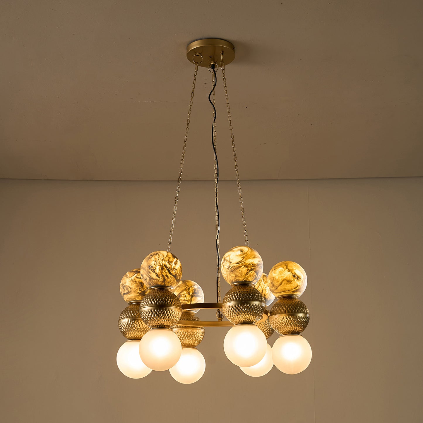 Buy Yaahvi by Nikita Bansal Lagori Gold Marble Painting Chandelier - Contemporary & Handcrafted Chandelier Online India
