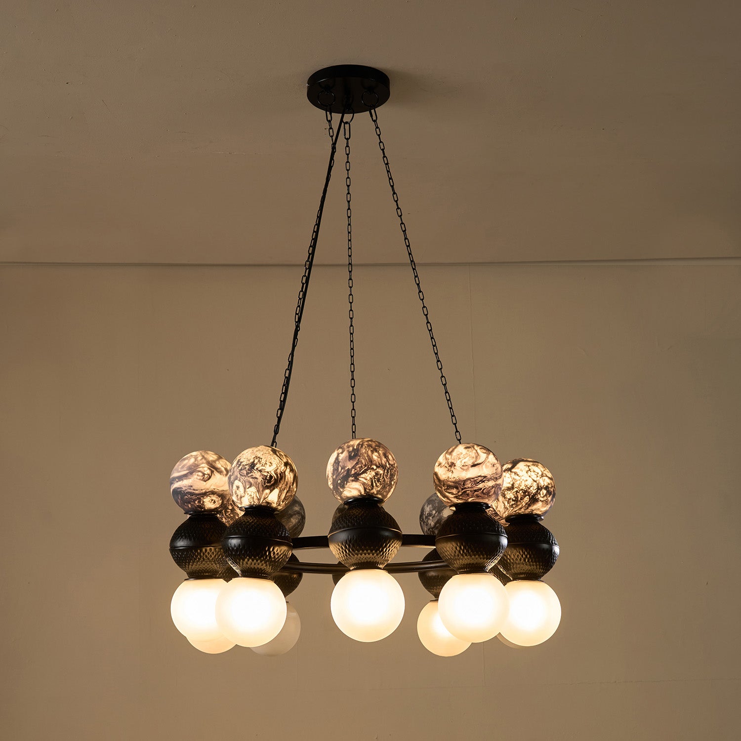 Buy Yaahvi by Nikita Bansal Lagori Black Marble Painting Chandelier - Contemporary & Handcrafted Chandelier Online India